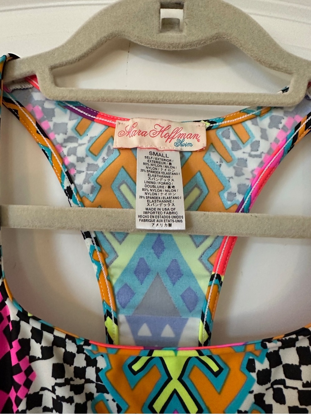 Mara Hoffman Multicolor Geometric Print Swimwear Top - Teal, Yellow, Pink, Black - Picture 3 of 3